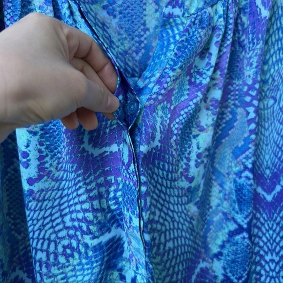 Jennifer Lopez Snake Print Dolman Sleeve Top Blue Green Flowy Women’s Size L - Picture 6 of 14